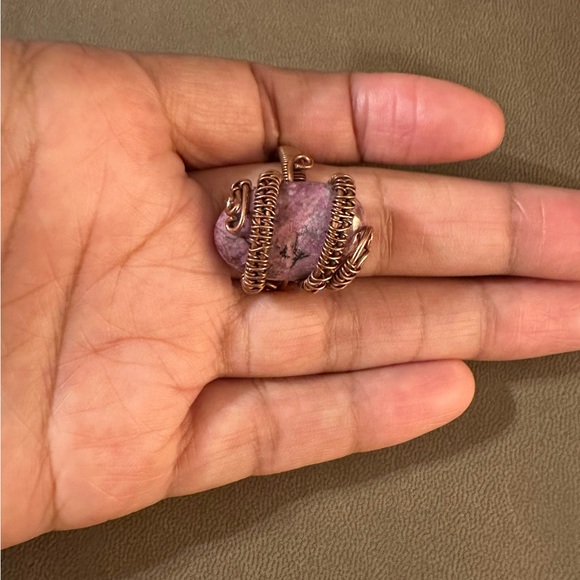 Custom Cobalt Calcite Copper Wired Ring - Picture 6 of 8